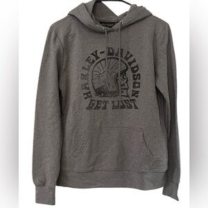 Harley-Davidson Charcoal Gray Hoodie Unisex Small S NEW Skull Get Lost Distress